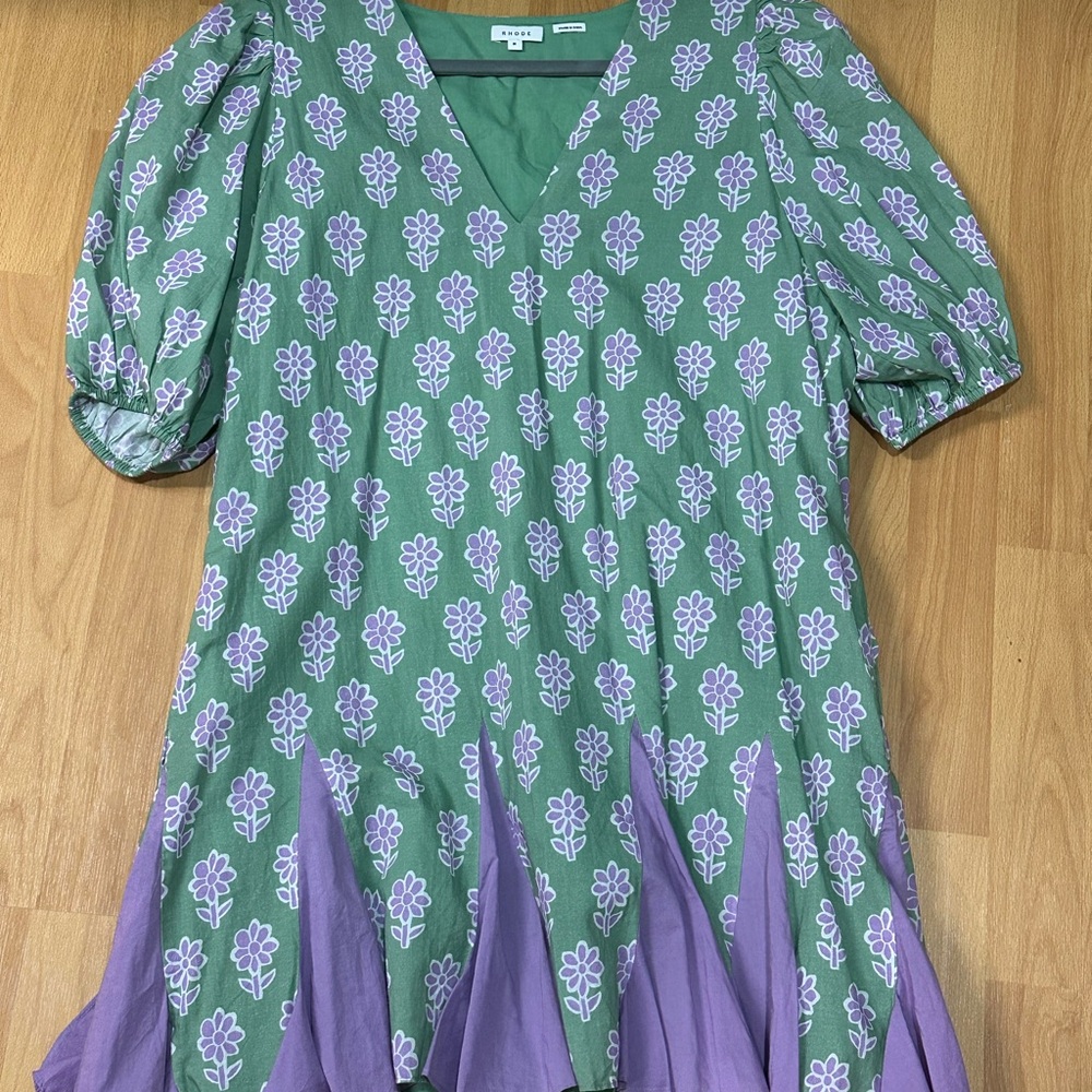 RHODE Green Dress with Purple Floral Design
